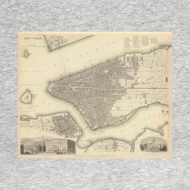 Vintage Map of Lower New York City (1840) by Bravuramedia